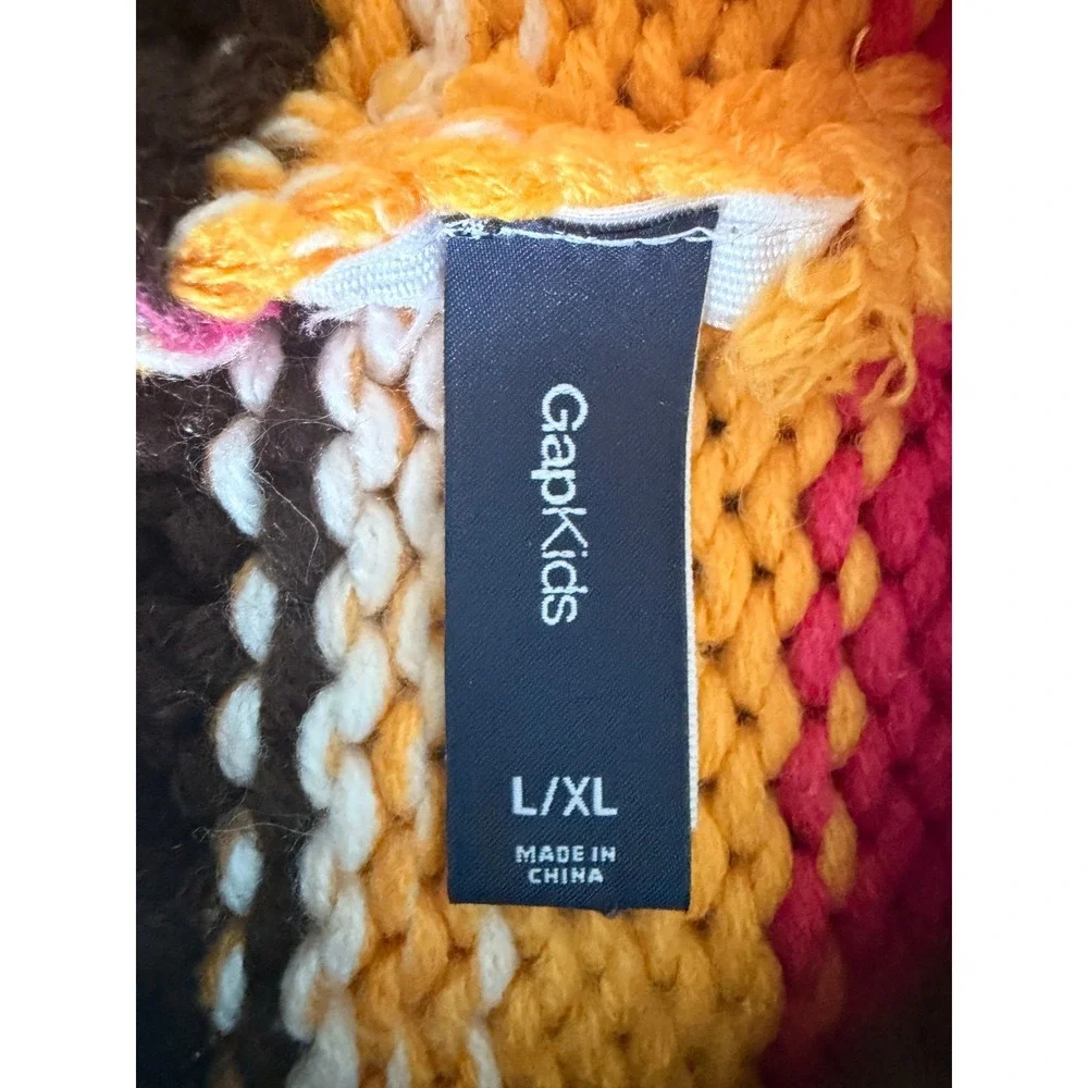 Gap Kids Multicolor Striped Chunky Knit Pom Pom Beanie Winter Hat Size L/XL